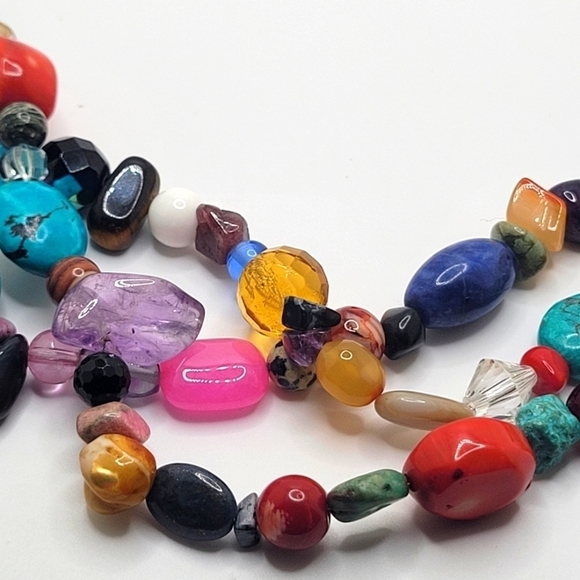 Vintage Southwestern Colorful Multi Gemstone Double or Triple Wear Necklace - Picture 5 of 11
